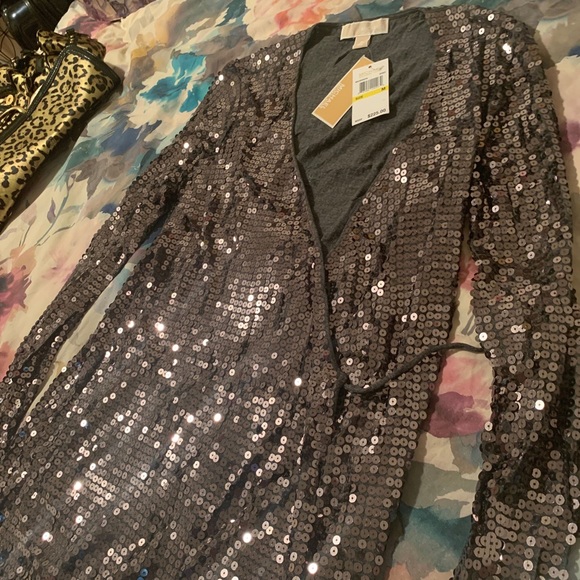 Michael Kors Grey Sequin Wrap Dress. - Picture 3 of 3